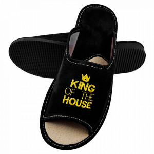 Papuci de Casa Barbati, Talpa Groasa, Culoare Negru, Model 'King of the House'