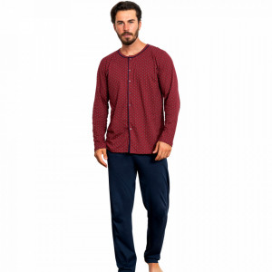 Pijamale Barbati din Bumbac Marimi Mari Gazzaz by Vienetta 'Burgundy Retro Mood'