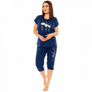 Pijamale Confortabile din Bumbac Marimi Mari Vienetta Model 'Faith Hope Love' Blue