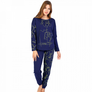 Pijamale Confortabile din Bumbac Vienetta Model 'Poeme' Culoare Albastru