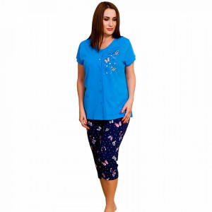 Pijamale cu Nasturi Marimi Mari Vienetta Model 'Stay Cool Butterfly' Blue