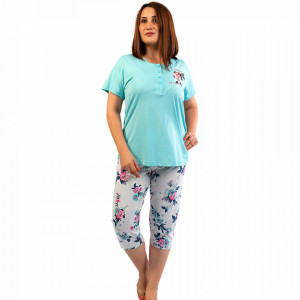 Pijamale Dama Marimi Mari din Bumbac Vienetta, Model 'Bouquet of Rose' Vernil