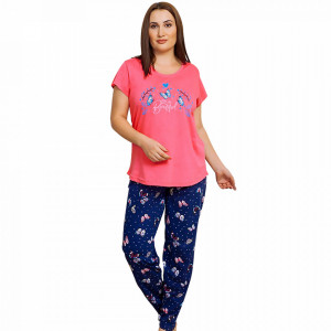 Pijamale Dama Marimi Mari din Bumbac, Vienetta Model 'You Are Beautiful' Pink