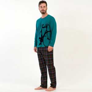 Pijamale din Bumbac Interlock Vienetta | MAN pentru Barbati Model 'Retro Bike' Green