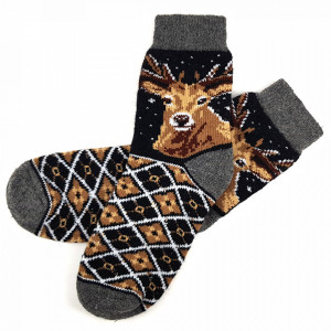 Sosete Calduroase 100% din Lana Naturala de Oaie Model 'Carpathian Deer'