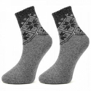 Sosete Calduroase din Mix de Blana de Iepure, Set 2 Buc. Model 'Happy Feet' Gray