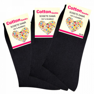 Sosete Subtiri Dama din Bumbac 100%, Set 3 Perechi Model 'Thin Mystic Black', Culoare Negru