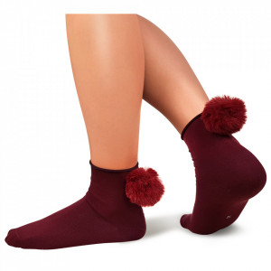 Sosete Bumbac 100% cu Fundita, Mr. Pamut, 'Pom Pom' Burgundy