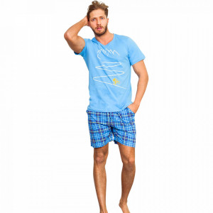 Pijama Barbati Marimi Mari Gazzaz by Vienetta, 'Cycling is My Way' Blue