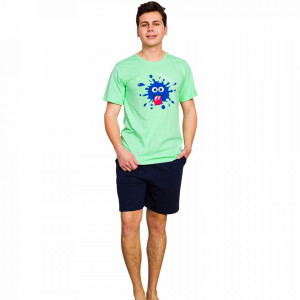 Pijamle Barbati Gazzaz by Vienetta, 'Booo!' Green, Bumbac 100%
