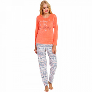 Pijama Dama Soft Velur, Vienetta, 'Waking Up Slowly' Orange
