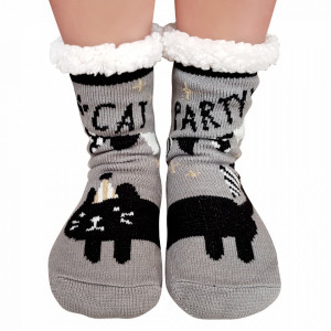 Ciorapi Imblaniti si Caldurosi Lady-Line Model 'Cat Party' Gray