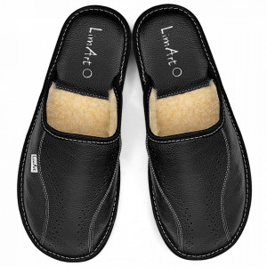Papuci de Casa Premium din Piele Naturala Imblaniti cu Lana Model 'Morocco' Dark