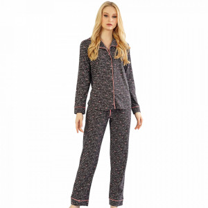 Pijamale cu Nasturi Dama Material Bumbac 100% Model 'This is My Place'
