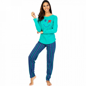 Pijamale Dama din Bumbac 100%  Model 'Happy Life' Green