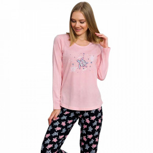 Pijamale Dama din Bumbac Vienetta Model 'Turtley Awesome' Pink