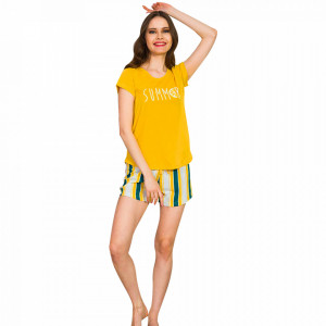 Pijamale Dama Maneca Scurta Vienetta, Bumbac 100%, Model 'Summer' Yellow