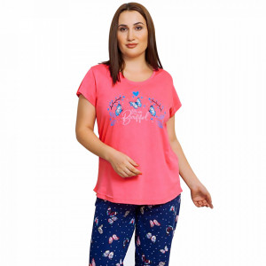 Pijamale Dama Marimi Mari din Bumbac, Vienetta Model 'You Are Beautiful' Pink