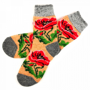 Sosete Calduroase 100% Lana Naturala de Oaie Model 'Poppies Mood'
