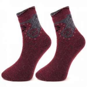 Sosete Calduroase din Mix de Blana de Iepure, Set 2 Buc. Model 'Happy Feet' Burgund