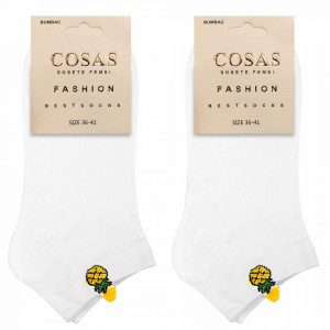 Sosete Glezna Dama cu Fructe, Set 2 Perechi Model 'Pure White' Pineapple Culoare Alb