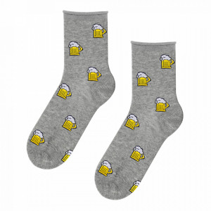 Sosete Medicale Clasice Barbati Model 'I Love Beer' Culoare Gri Melange