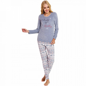 Pijama Dama Soft Velur, Vienetta, 'Waking Up Slowly' Gray