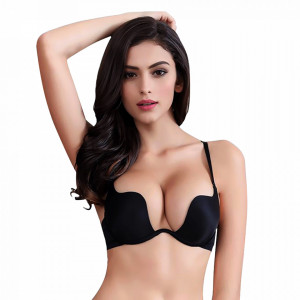 Sutien Decolteu Adanc cu PUSH-UP, Culoare Negru