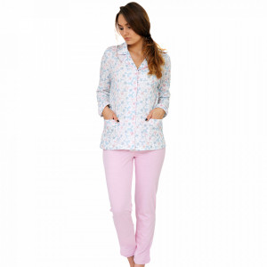 Pajamas Short Sleeve and Pants 3/4, 100% Cotton Material, Model 'Love Is In The Air', Producer Vienetta Secret, Pink Color, Summer Girl Pajamas
