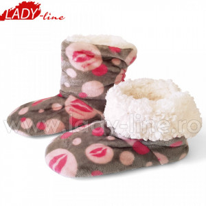 Papuci de Casa Caldurosi Tip Cizmulite, Model 'Fiorucci Fluffy & Love Boots', Culoare Gri, Papuci Interior