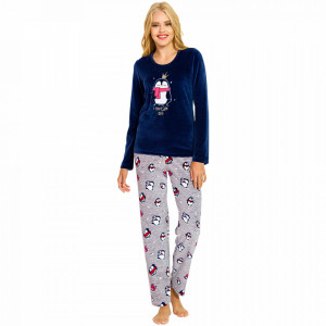Pijama Dama Soft Velur, Vienetta, 'Dream Big' Blue