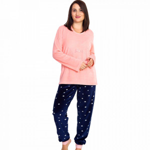 Pijama Dama Soft Velur Vienetta Model 'Stars' Orange