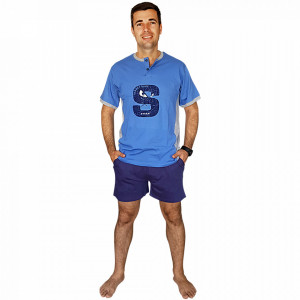 Pijamale Barbati, Contro Senso, Bumbac 100% Natural, 'Street Soul' Blue