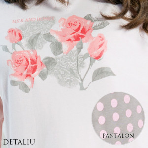 Pijamale Dama Maneca Lunga, Model La Vie en Rose, Brand Italian Fashion Design, Material Bumbac 100% Interlock, Culoare Roz/Gri, Pijamale Dama Calitate 100%