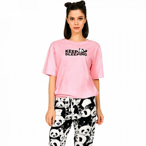 Pijamale Dama Manesca Scurta Pantalon 3/4 Vienetta Model 'Keep Sleeping'