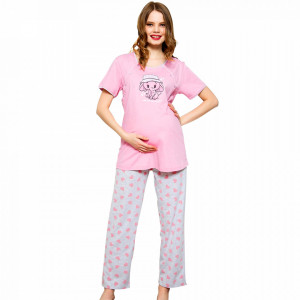Pijamale Gravide si Alaptat Vienetta 'Hello Dear How Are You' Pink