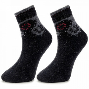 Sosete Calduroase din Mix de Blana de Iepure, Set 2 Buc. Model 'Happy Feet' Black