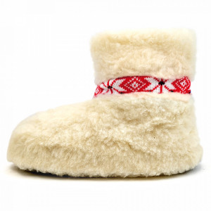 Botosi din Lana Naturala de Oaie 100% Model 'Tibisis' Culoare Ornament Rosu
