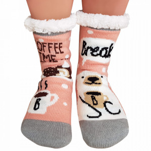 Ciorapi Imblaniti si Caldurosi Lady-Line Model 'Break Coffee Time' Pink