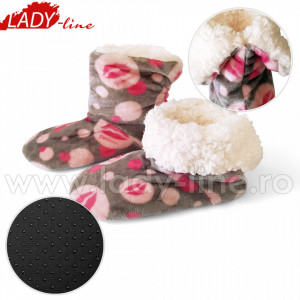 Papuci de Casa Caldurosi Tip Cizmulite, Model 'Fiorucci Fluffy & Love Boots', Culoare Gri, Papuci Interior