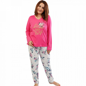 Pijamale Confortabile din Bumbac Marimi Mari Vienetta Model 'La Vie en Rose' Fuchsia