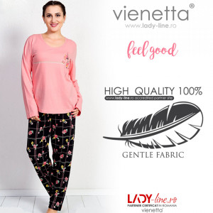 Pijamale Dama Marimi Mari Vienetta Bumbac 100% 'Feel Good' Pink