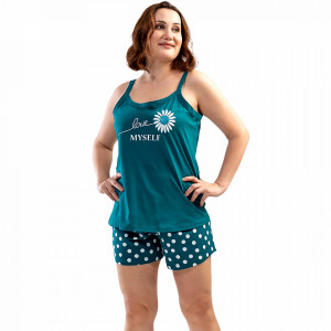 Pijamale Dama Vienetta din Bumbac 100%, Model 'Love Myself' Green
