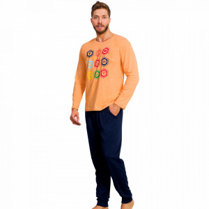Pijamale din Bumbac Barbati Gazzaz by Vienetta 'Social Media - In Top' Orange