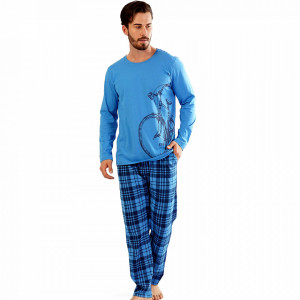 Pijamale din Bumbac pentru Barbati Gazzaz by Vienetta Model 'Retro Trend' Blue