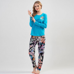 Pijamale Vienetta din Bumbac Model 'Happy Toughts' Silver Pine