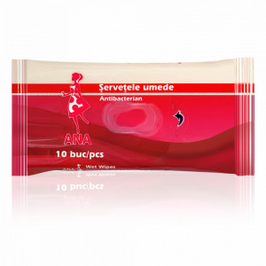 Servetele Umede Antibacteriene Hipoalergenice Ana, 10 buc./pachet