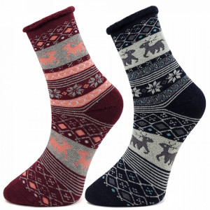Șosete Termo Călduroase din Bambus Set 2 Perechi Model 'Warm Moments' Burgund & Blue