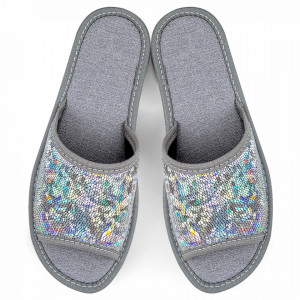Papuci de Casa Dama Material Textil Culoare Gri Model 'Mirror'