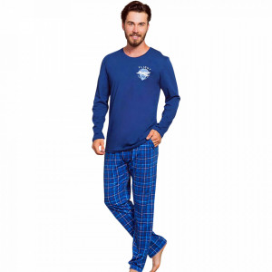 Pijamale Barbati Bumbac 100% Gazzaz by Vienetta 'Flight Crew' Blue